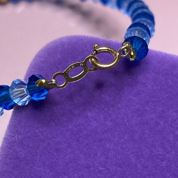 💛 Vintage 14k Gold & Blue Austrian Crystal Stacking Bracelet - Picture 4 of 4